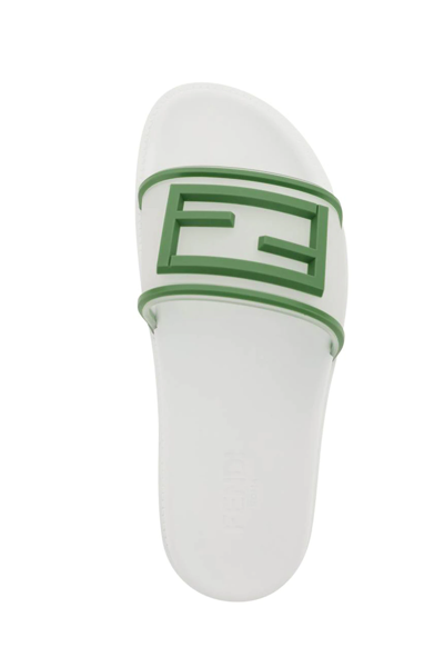 Shop Fendi Rubber Slides With Logo In Green,white