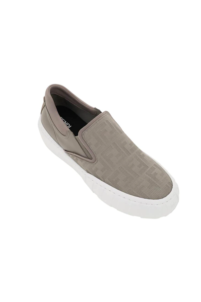 Shop Fendi Ff Flash Slip On Sneakers In Grey,white