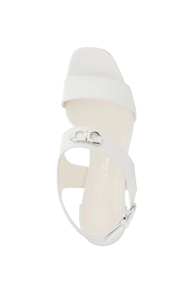 Shop Ferragamo Gancini Leather Sandals In White