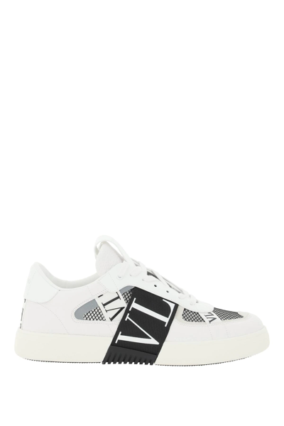 Shop Valentino Net And Leather Vl7n Sneakers In White,black