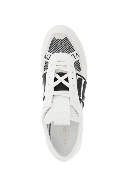 Shop Valentino Net And Leather Vl7n Sneakers In White,black