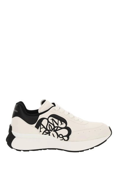 Shop Alexander Mcqueen Leather Sprint Runner Sneakers In White,black