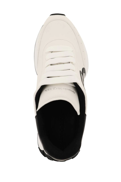 Shop Alexander Mcqueen Leather Sprint Runner Sneakers In White,black