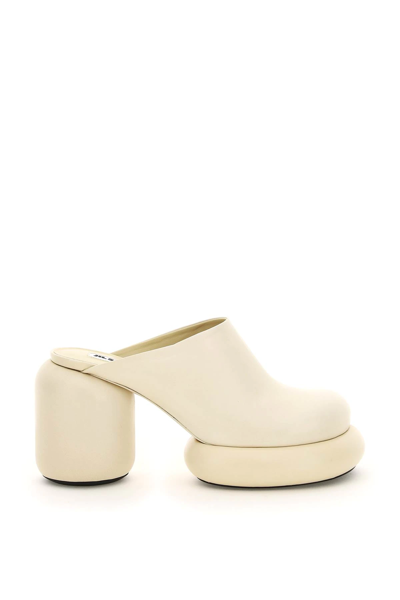 Shop Jil Sander Leather Mules With Rounded Heel In White