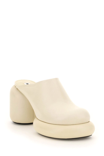 Shop Jil Sander Leather Mules With Rounded Heel In White