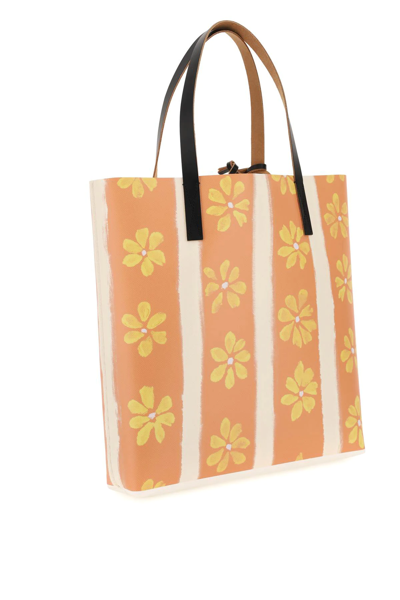 Shop Marni Daisy Print Pvc Tote Bag In Orange,light Blue,white