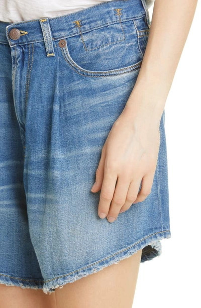 Shop R13 Damon Pleated High Waist Denim Shorts In Cliff Linen Indigo