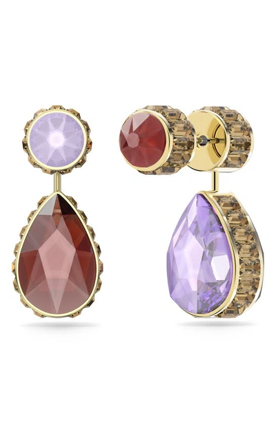 Shop Swarovski Orbita Mismatched Crystal Drop Earrings In Violet