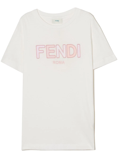 Shop Fendi Logo-embroidered T-shirt In White
