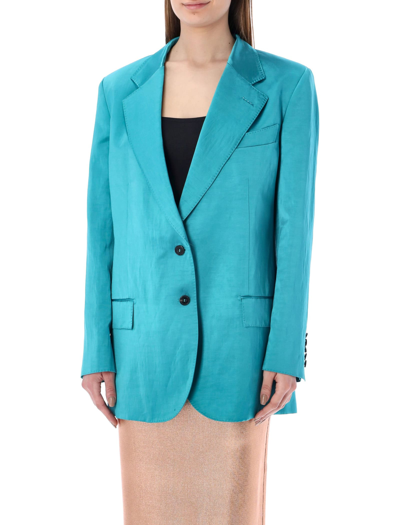 Shop Tom Ford Lustruous Viscose Linen Relatxed Fit Jacket In Blue Bird