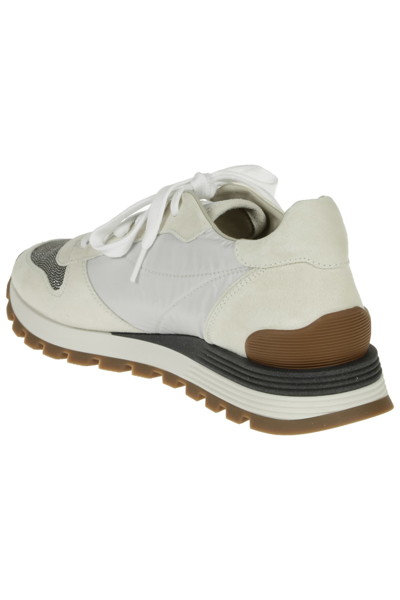 Shop Brunello Cucinelli Embellished Sneakers In Bianco