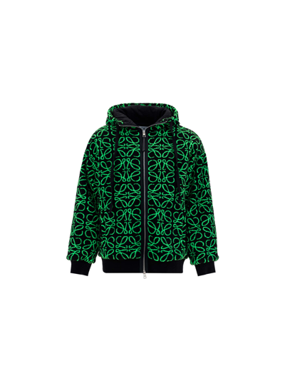 Loewe Anagram Jacquard Full Zip Sweatshirt In Black,green