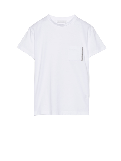 Shop Fabiana Filippi T-shirt With Bead-detail Pocket In Bianco