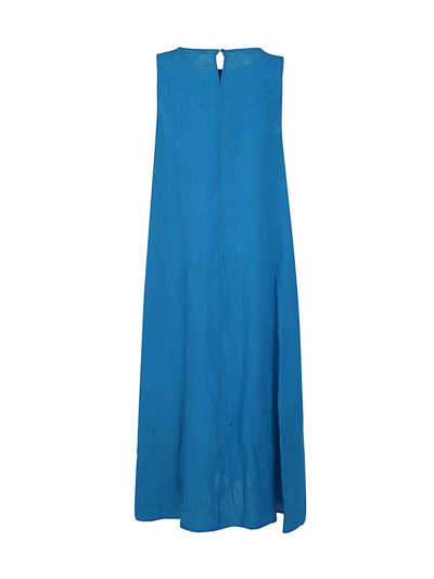 Shop A Punto B Sleeveless Round Neck A Line Linen Dress With Pocket In Turquoise