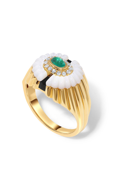 Shop State Property Women's 18k Gold Alara Snowdrop Signet Ring In Green