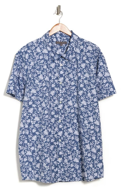 Shop Slate And Stone Hawaiian Print Short Sleeve Poplin Shirt In Navy Hawaiian Print