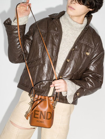 Shop Fendi Mon Tresor Mini Leather Bucket Bag In Brown