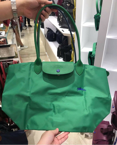 Pre owned Womens Green Le Pliage Nylon Tote Bag Horse Embroidery Large