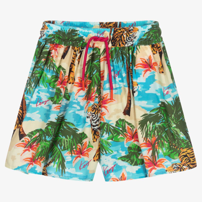 Shop Kenzo Kids Girls Blue Tropical Shorts