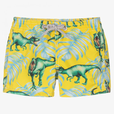 Shop Mc2 Saint Barth Boys Yellow Dino Swim Shorts
