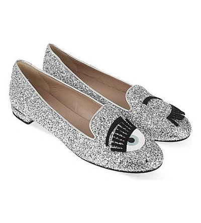 Shop Chiara Ferragni Flirting Glitter Slippers In Silver