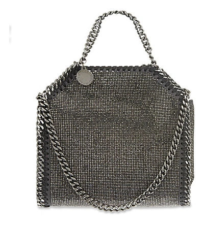 Shop Stella Mccartney Falabella Tiny Crystal Shoulder Bag In Ruthenium