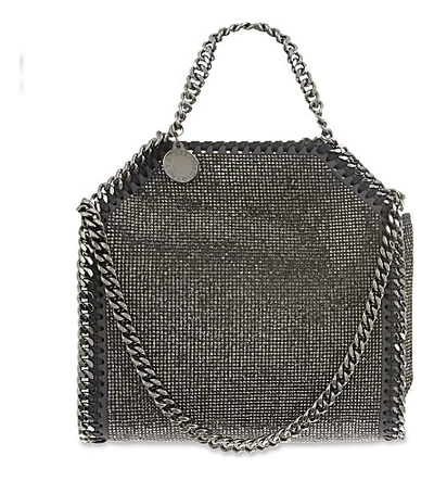 Stella Mccartney Falabella Tiny Baby Bella Shimmer Faux-suede Tote In Ruthenium