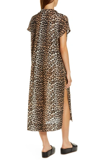 Shop Ganni Leopard Print Organic Cotton Cover-up