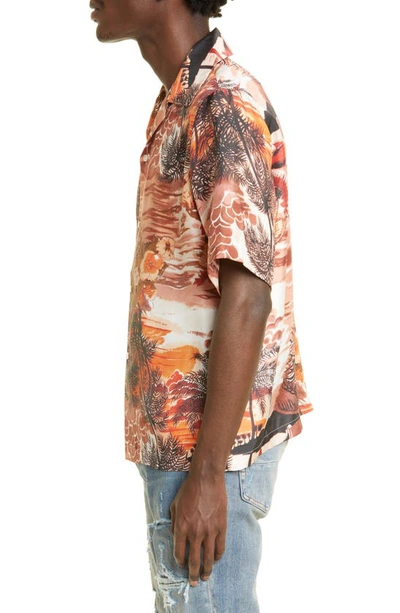 Shop Amiri Aloha Print Short Sleeve Silk Button-up Camp Shirt In Pink