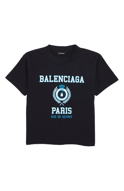Shop Balenciaga Kids' College Crest Cotton Logo Graphic Tee Shirt In Marine Blue