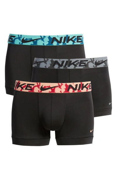Shop Nike 3-pack Dri-fit Essential Micro Trunks In Black/ Marina/ Grey/ Hibiscus