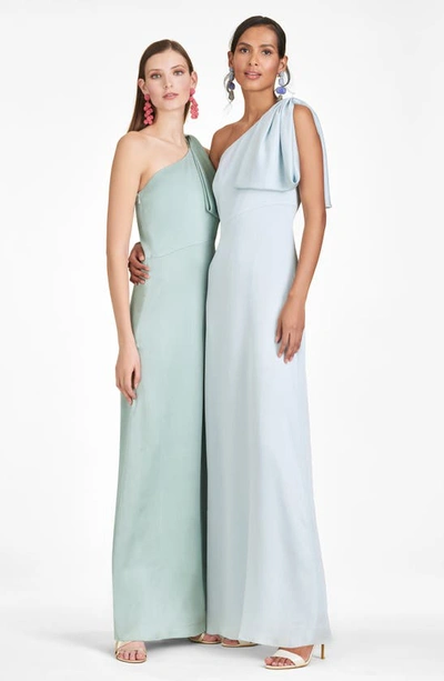 Shop Sachin & Babi One-shoulder Satin Charmeuse Gown In Ice Blue