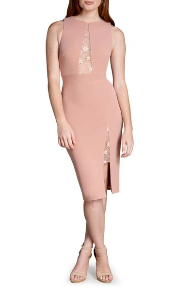 Dress The Population Isla Beaded Sheer Cutout Sheath Cocktail Dress In Blush