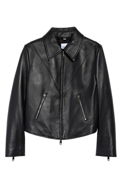 Shop Burberry Rhode Lambskin Leather Jacket In Black