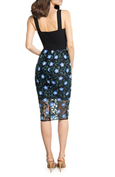 Dress The Population Ellina Embroidered Floral Body-con Dress In Sky Blue Multi