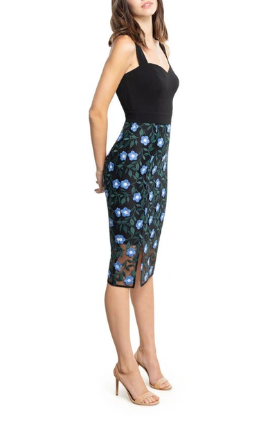 Dress The Population Ellina Embroidered Floral Body-con Dress In Sky Blue Multi