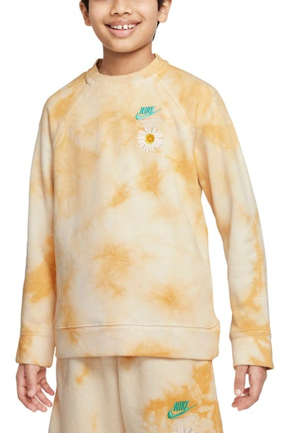 Shop Nike Kids' French Terry Embroidered Tie Dye Sweater In Sanded Gold/ Rush Pink