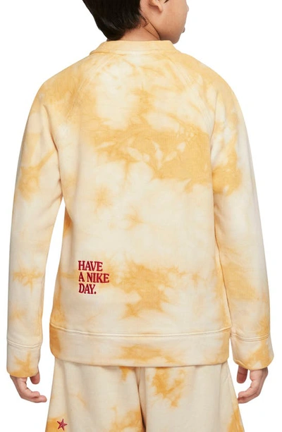 Shop Nike Kids' French Terry Embroidered Tie Dye Sweater In Sanded Gold/ Rush Pink
