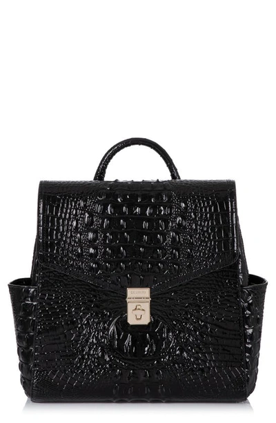 Shop Brahmin Liz Croc Embossed Leather Convertible Backpack In Black