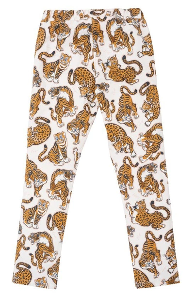 Shop Kenzo Kids' Tiger & Leopard Print Cotton Leggings In Off White