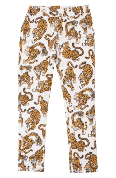 Shop Kenzo Kids' Tiger & Leopard Print Cotton Leggings In Off White