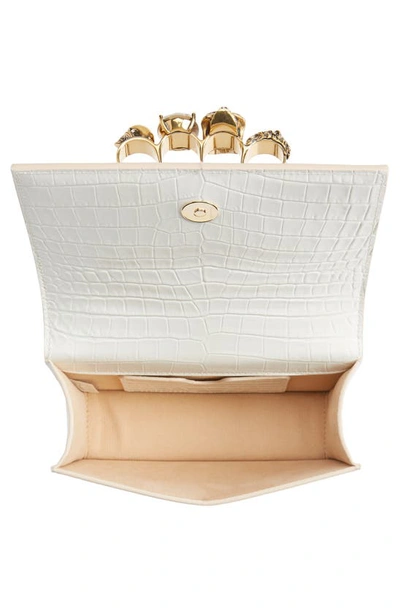 Alexander Mcqueen Mini Jeweled Croc Embossed Leather Satchel In Deep Ivory