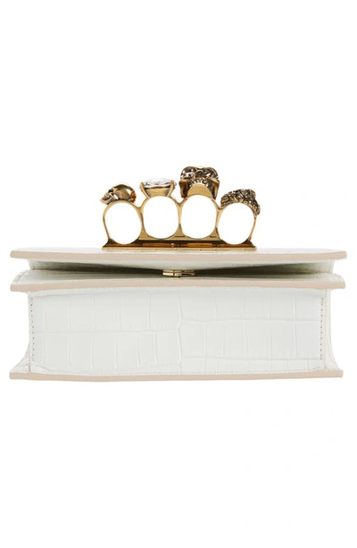 Alexander Mcqueen Mini Jeweled Croc Embossed Leather Satchel In Deep Ivory