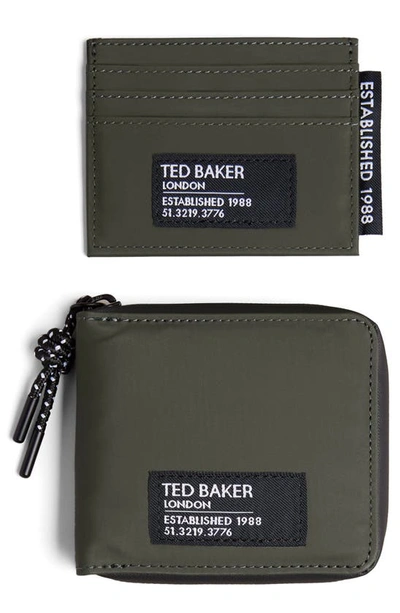 Ted Baker Bentch Rubberized Wallet & Cardholder Set In Olive | ModeSens