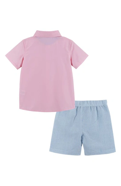 Shop Andy & Evan Woven Button-up Shirt, Bow Tie & Shorts Set In Light Pink