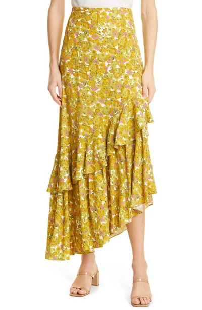 Shop Ted Baker Odissa Floral Asymmetric Ruffle Skirt In Dark Orange