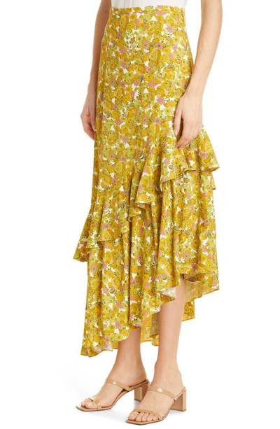 Shop Ted Baker Odissa Floral Asymmetric Ruffle Skirt In Dark Orange