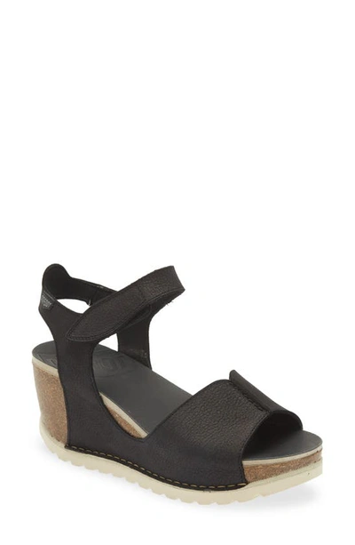 Shop On Foot Leather Wedge Sandal In Black Leather