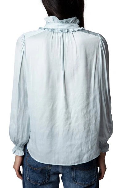 Shop Zadig & Voltaire Tacca Satin Ruffle Button-up Blouse In Glacier