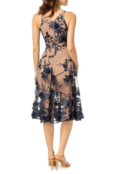 Shop Dress The Population Audrey Embroidered Fit & Flare Dress In Navy/ Nude